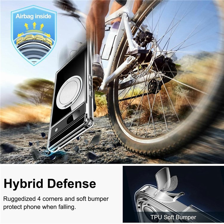 For Google Pixel 7 5G Magnetic Case Rotary Kickstand TPU PC Clear Phone Back Cover