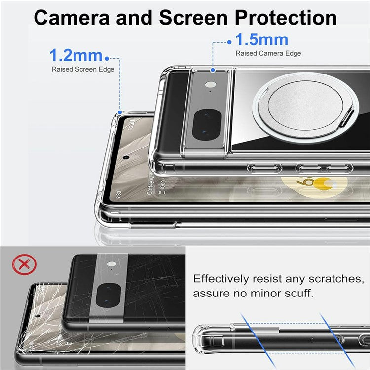 For Google Pixel 7 5G Magnetic Case Rotary Kickstand TPU PC Clear Phone Back Cover