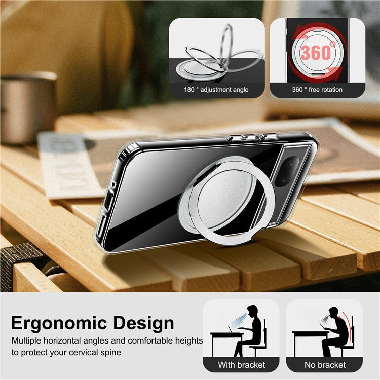 For Google Pixel 7a Magnetic Case Rotary Kickstand TPU PC Clear Phone Back Cover