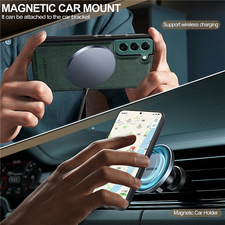 LC.IMEEKE For Samsung Galaxy S22+ 5G Magnetic Case Compatible with MagSafe Leather TPU Back Cover - Green