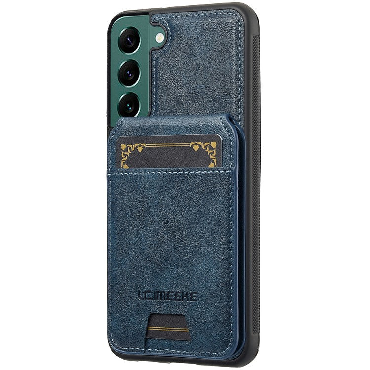 LC.IMEEKE L3 For Samsung Galaxy S22+ 5G Magnetic Case Detachable Card Holder Leather TPU Mobile Cover - Blue