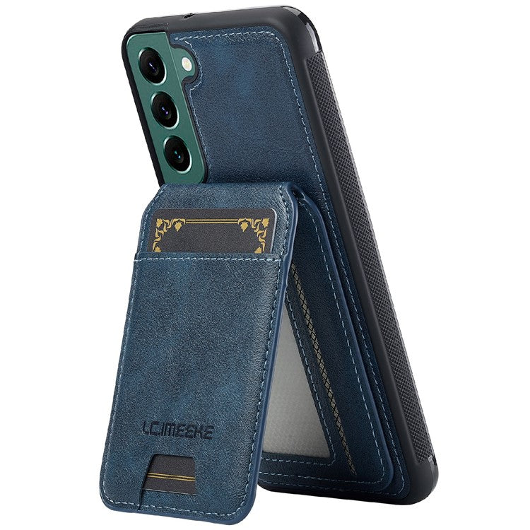 LC.IMEEKE L3 For Samsung Galaxy S22+ 5G Magnetic Case Detachable Card Holder Leather TPU Mobile Cover - Blue