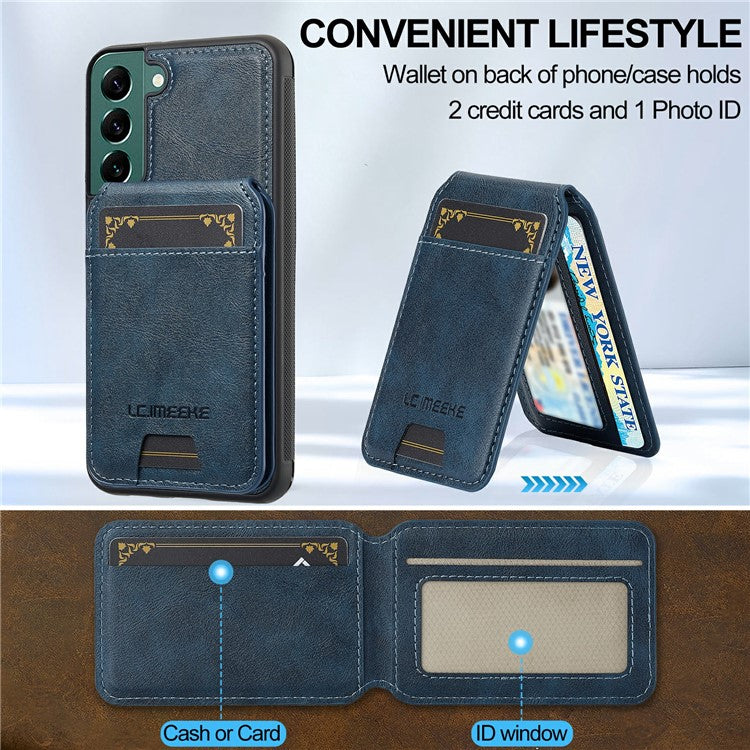 LC.IMEEKE L3 For Samsung Galaxy S22+ 5G Magnetic Case Detachable Card Holder Leather TPU Mobile Cover - Blue