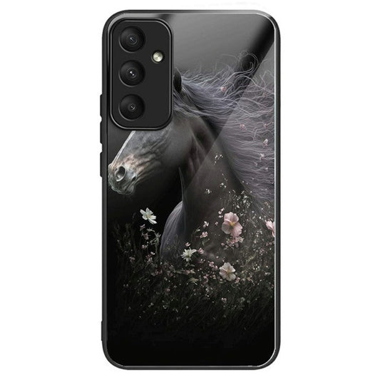 For Samsung Galaxy S25 Case Tempered Glass TPU Drop-Proof Phone Cover Pattern Printing - Horse and Flower