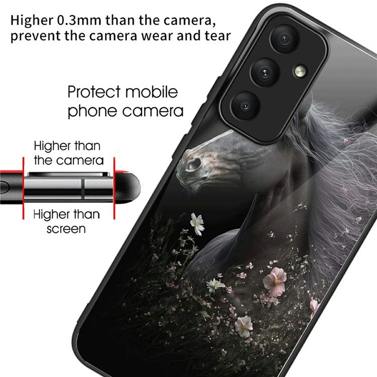 For Samsung Galaxy S25 Case Tempered Glass TPU Drop-Proof Phone Cover Pattern Printing - Horse and Flower
