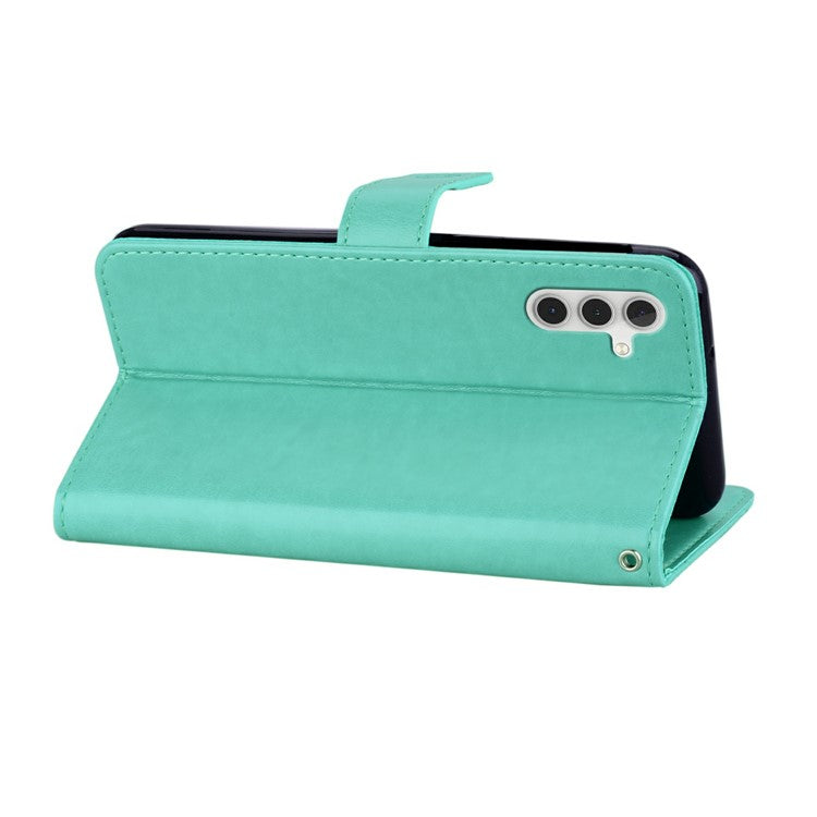 For Samsung Galaxy S25 Case Owl Flower Imprinted Leather Cover Wallet with Strap - Cyan