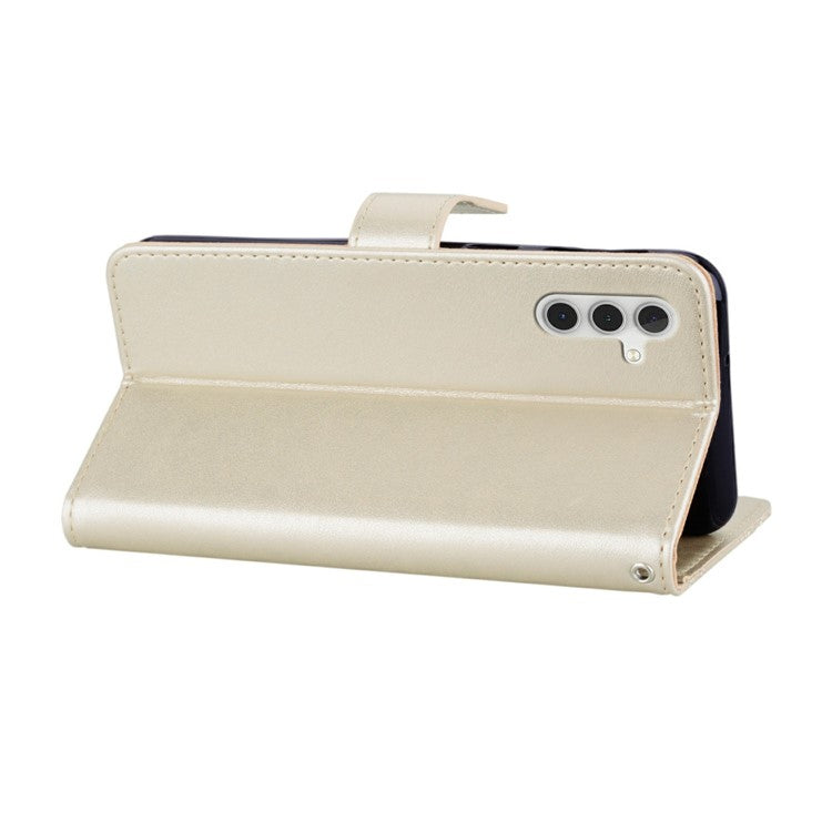 For Samsung Galaxy A56 5G Case Owl Flower Imprinted Leather Cover Wallet with Strap - Gold