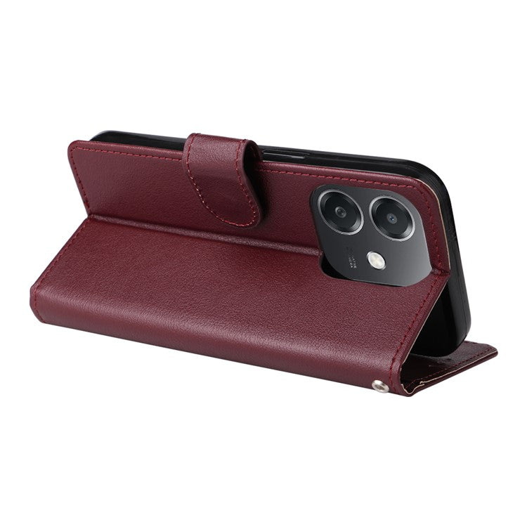 Wallet Phone Case for Oppo A3 4G / 5G / A3x 4G / 5G (India) / A60 5G / A40 4G PU Leather Cover - Wine Red