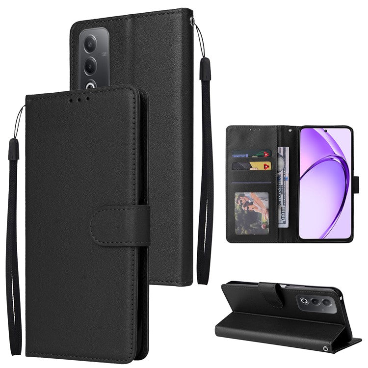 Wallet Phone Case for Oppo A80 5G / A3 Pro (India) 5G / A3 Pro (Global) 5G / K12x 5G (India) / A3x 5G (China) PU Leather Phone Cover - Black