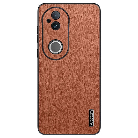 For vivo S20 5G Case Wood Texture PU Leather Coated PC TPU Phone Cover - Brown