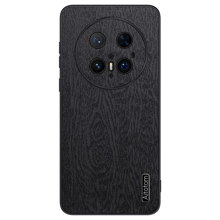 For Huawei Mate 70 Pro+ / Mate 70 Pro Case Wood Texture PU Leather Coated PC TPU Phone Cover - Black