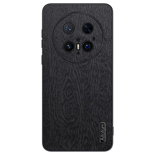 For Huawei Mate 70 Pro+ / Mate 70 Pro Case Wood Texture PU Leather Coated PC TPU Phone Cover - Black