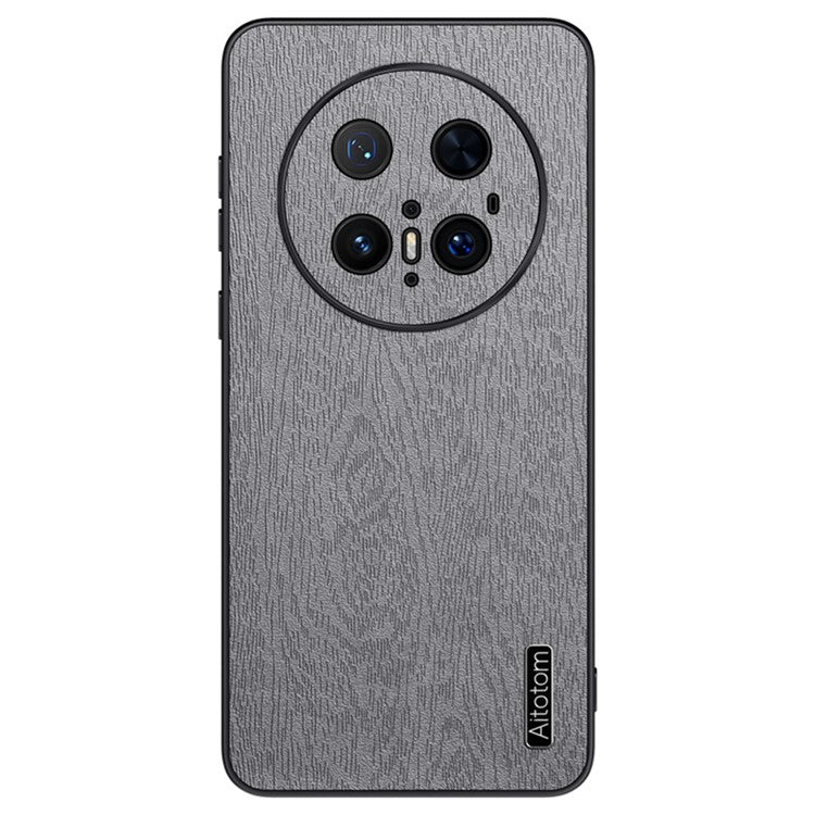 For Huawei Mate 70 Pro+ / Mate 70 Pro Case Wood Texture PU Leather Coated PC TPU Phone Cover - Grey