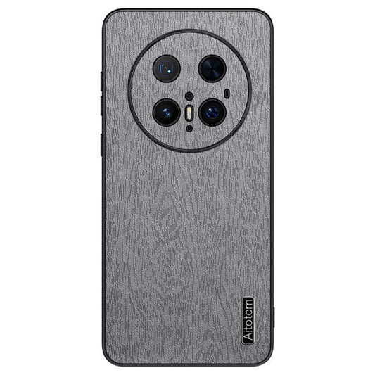 For Huawei Mate 70 Pro+ / Mate 70 Pro Case Wood Texture PU Leather Coated PC TPU Phone Cover - Grey