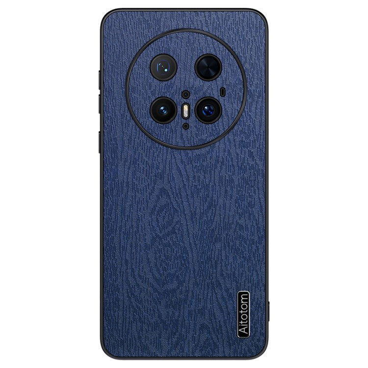 For Huawei Mate 70 Pro+ / Mate 70 Pro Case Wood Texture PU Leather Coated PC TPU Phone Cover - Blue