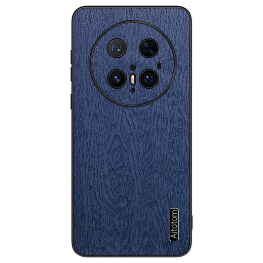 For Huawei Mate 70 Pro+ / Mate 70 Pro Case Wood Texture PU Leather Coated PC TPU Phone Cover - Blue