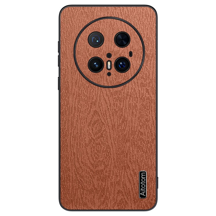 For Huawei Mate 70 Pro+ / Mate 70 Pro Case Wood Texture PU Leather Coated PC TPU Phone Cover - Brown