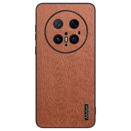 For Huawei Mate 70 Pro+ / Mate 70 Pro Case Wood Texture PU Leather Coated PC TPU Phone Cover - Brown