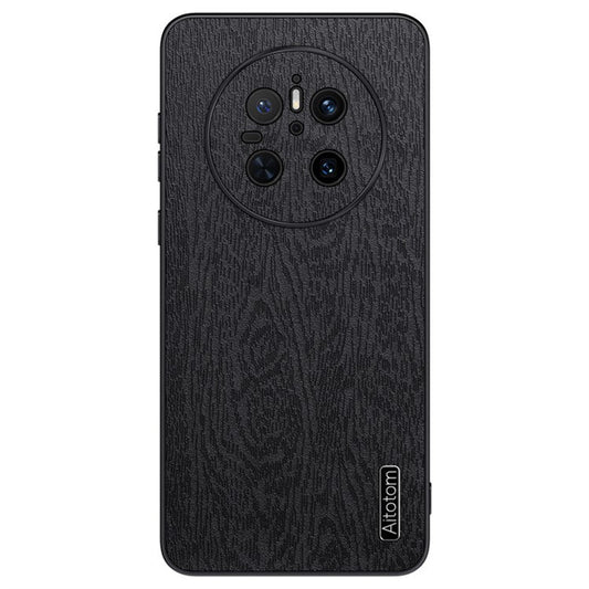 For Huawei Mate 70 Case Wood Texture PU Leather Coated PC TPU Phone Cover - Black