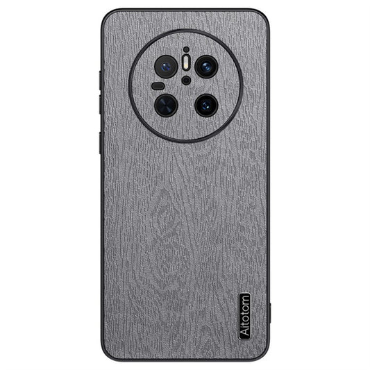 For Huawei Mate 70 Case Wood Texture PU Leather Coated PC TPU Phone Cover - Grey
