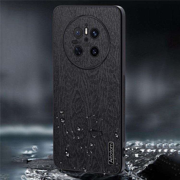 For Huawei Mate 70 Case Wood Texture PU Leather Coated PC TPU Phone Cover - Grey