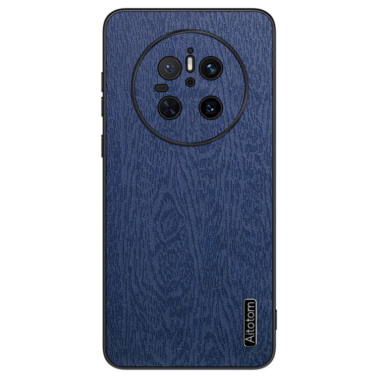 For Huawei Mate 70 Case Wood Texture PU Leather Coated PC TPU Phone Cover - Blue