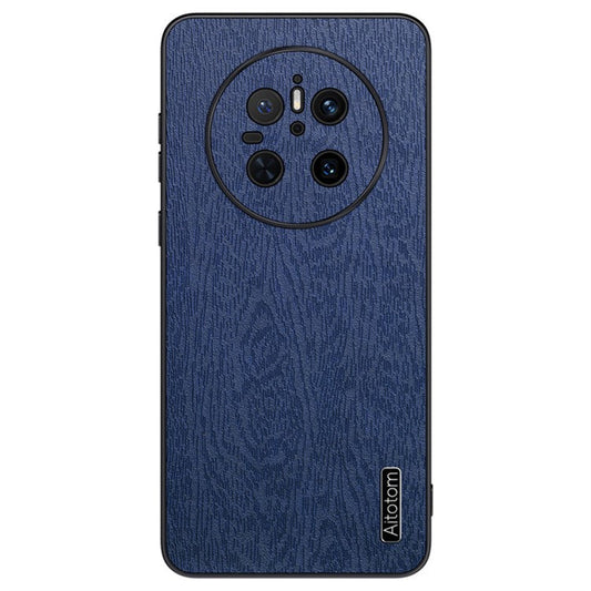For Huawei Mate 70 Case Wood Texture PU Leather Coated PC TPU Phone Cover - Blue