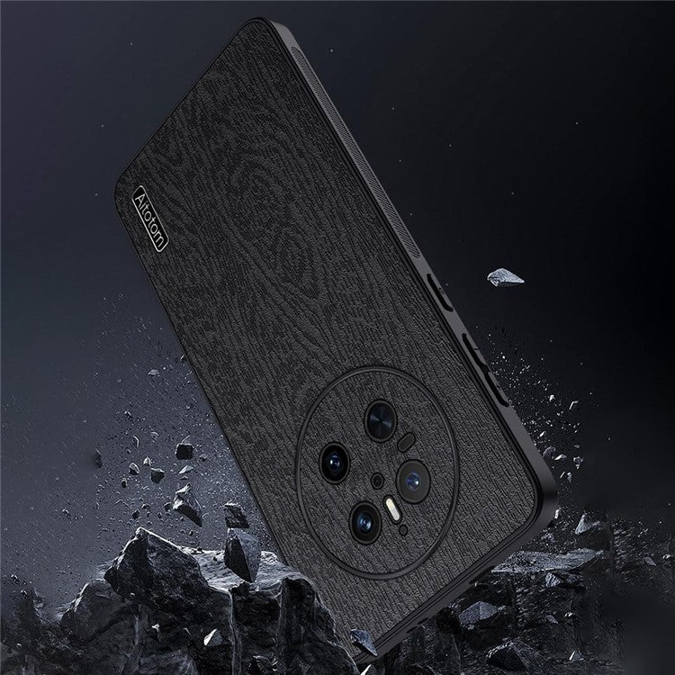 For Huawei Mate 70 Case Wood Texture PU Leather Coated PC TPU Phone Cover - Blue