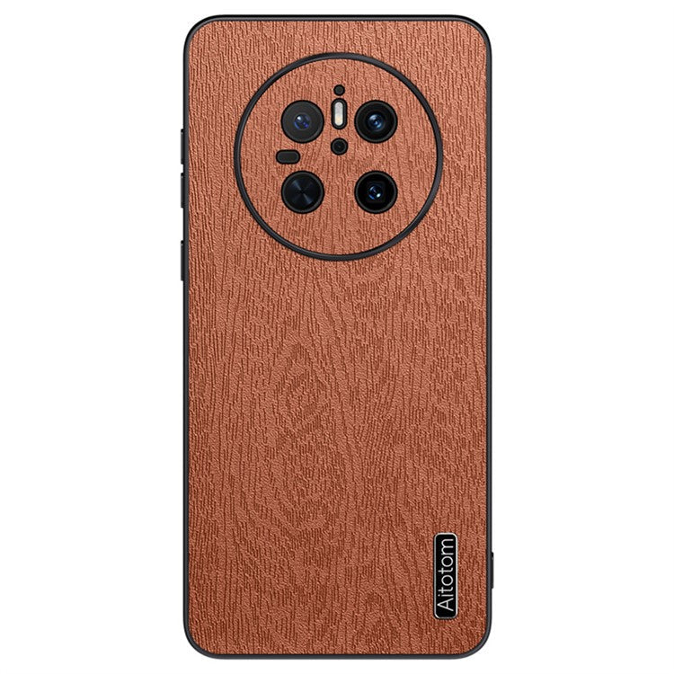 For Huawei Mate 70 Case Wood Texture PU Leather Coated PC TPU Phone Cover - Brown