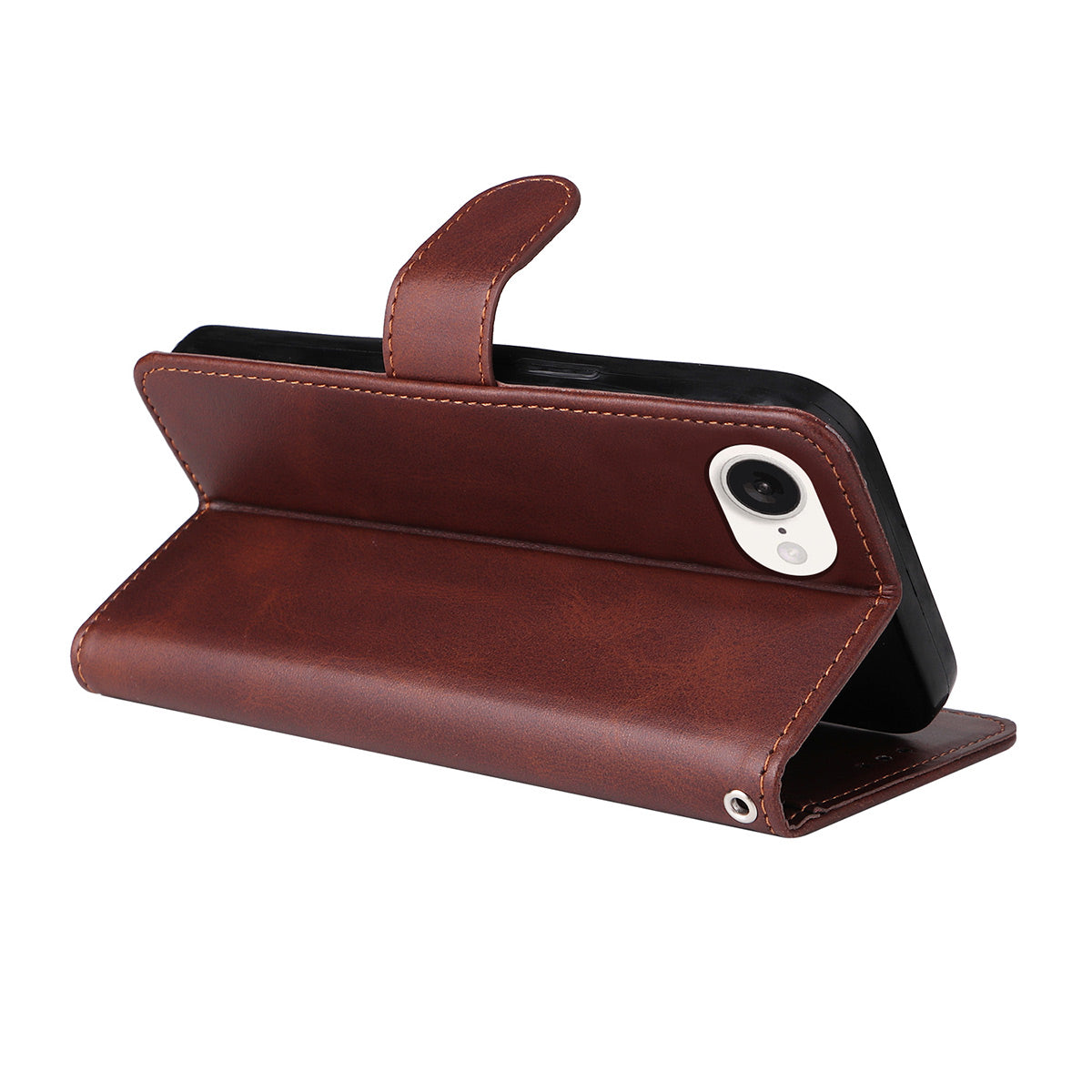 For iPhone 16e PU Leather Wallet Case ENKAY Phone Stand Cover with Tempered Glass Film - Brown