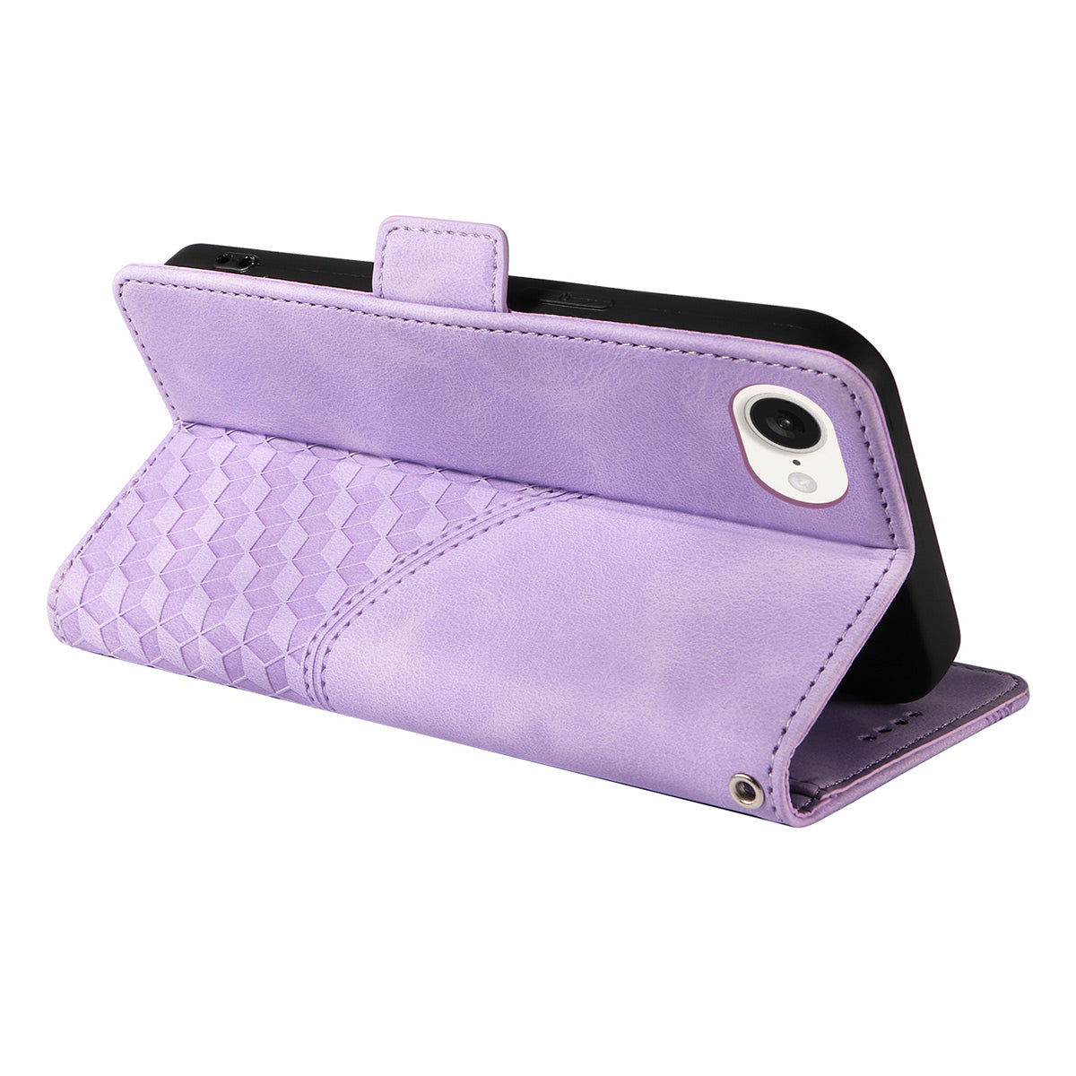 For iPhone SE (2025) Wallet Case ENKAY Imprint PU Leather Phone Stand Cover with Tempered Glass - Purple