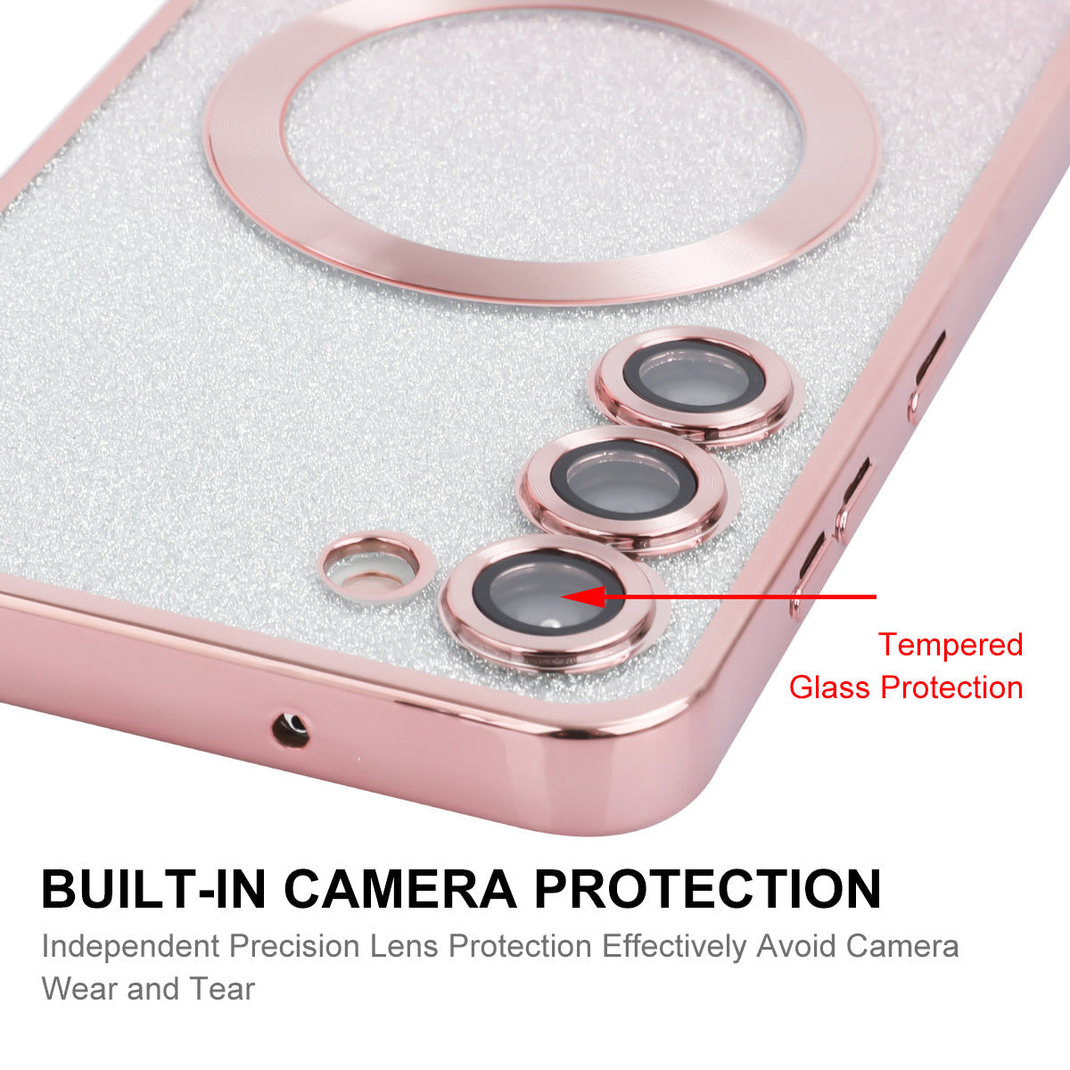 For Samsung Galaxy S25+ Case ENAKY HAT PRINCE TPU Cover Compatible with MagSafe with Glitter Paper - Silver