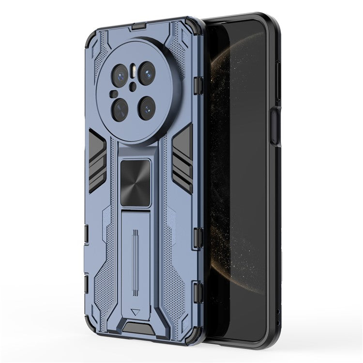 For Huawei Mate 70 Case PC + TPU Shockproof Phone Cover with Kickstand - Black - Blue