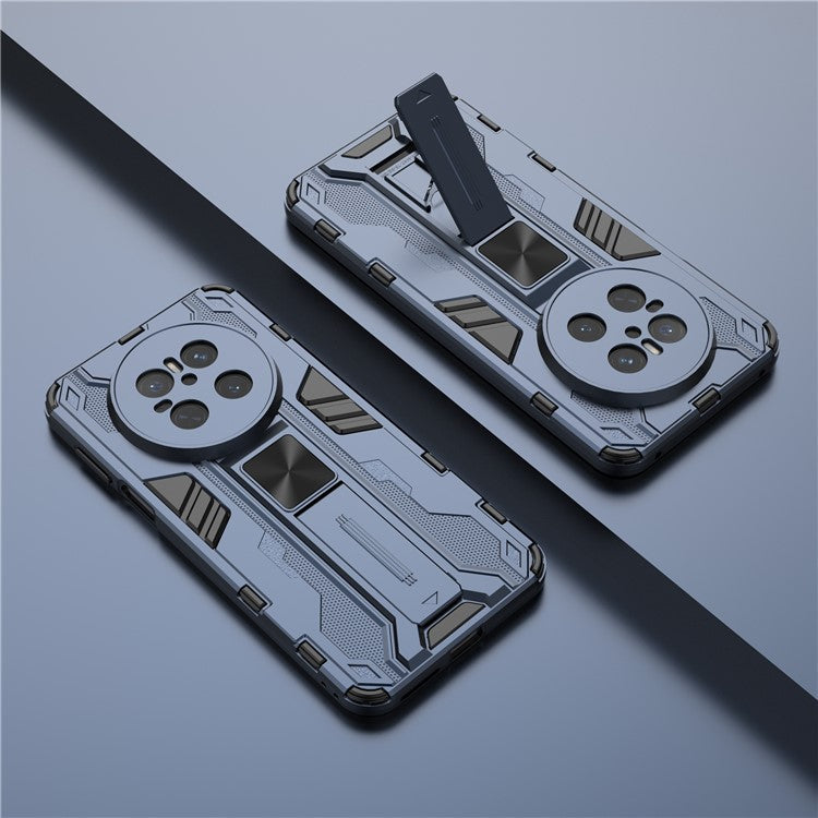 For Huawei Mate 70 Case PC + TPU Shockproof Phone Cover with Kickstand - Black - Blue