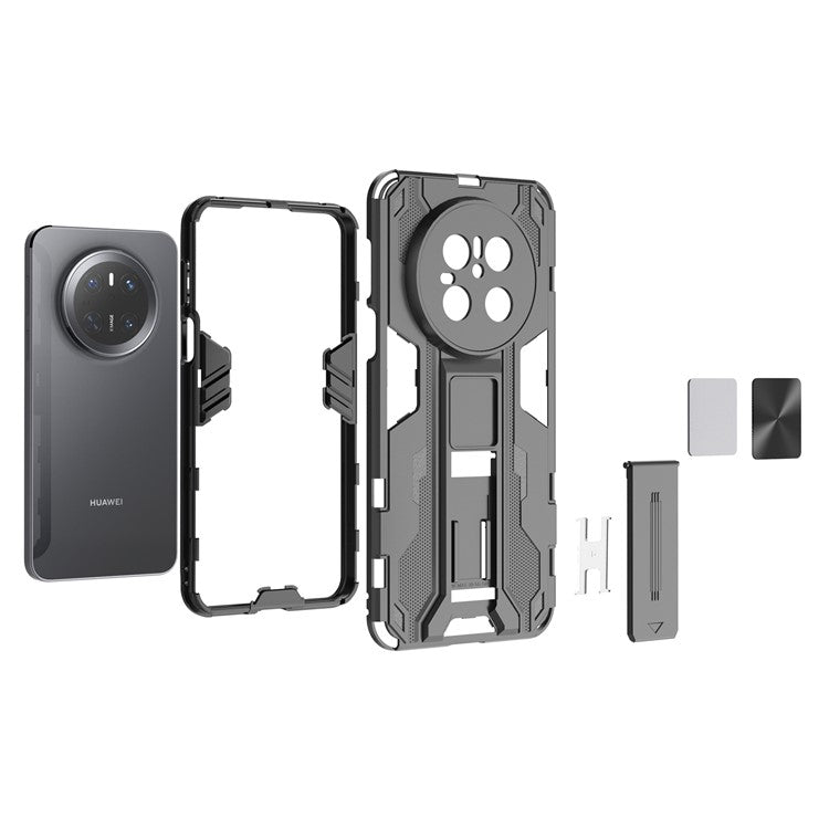 For Huawei Mate 70 Case PC + TPU Shockproof Phone Cover with Kickstand - Black - Green