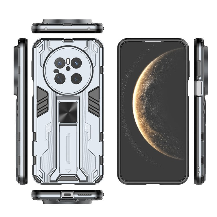 For Huawei Mate 70 Case PC + TPU Shockproof Phone Cover with Kickstand - Black - Grey