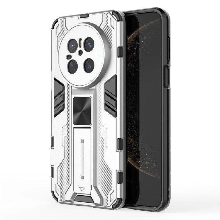 For Huawei Mate 70 Case PC + TPU Shockproof Phone Cover with Kickstand - Black - Silver