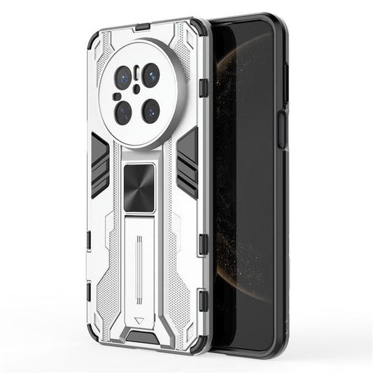 For Huawei Mate 70 Case PC + TPU Shockproof Phone Cover with Kickstand - Black - Silver