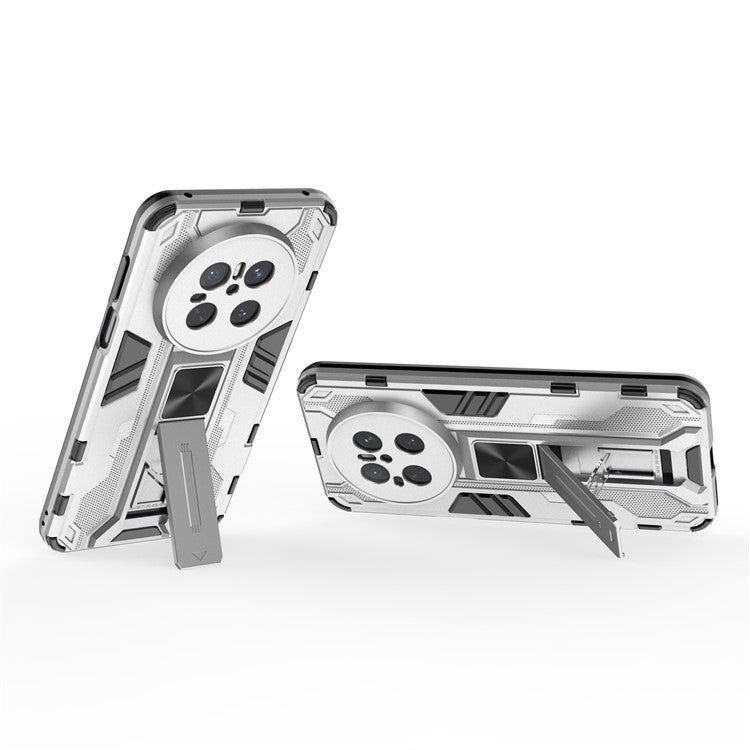 For Huawei Mate 70 Case PC + TPU Shockproof Phone Cover with Kickstand - Black - Silver