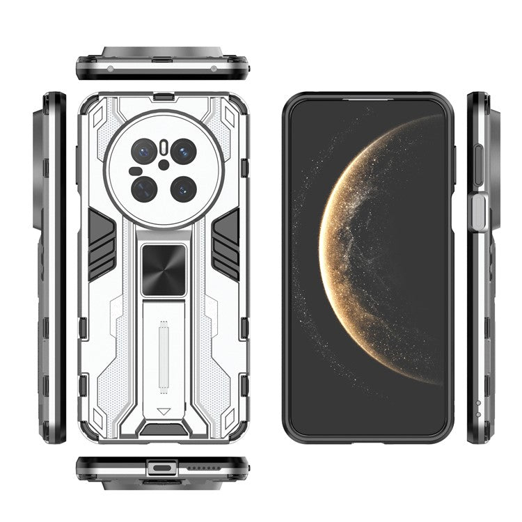 For Huawei Mate 70 Case PC + TPU Shockproof Phone Cover with Kickstand - Black - Silver