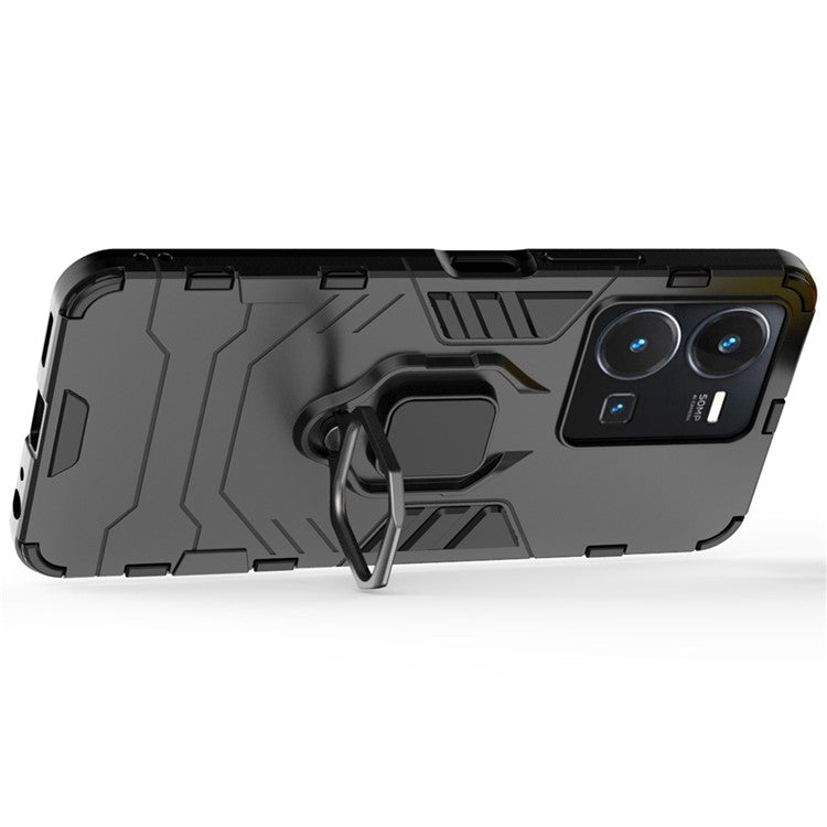 For vivo Y35 4G (2022) Phone Case Ring Holder Kickstand Hybrid Hard PC Soft TPU Shockproof Protective Cover - Black