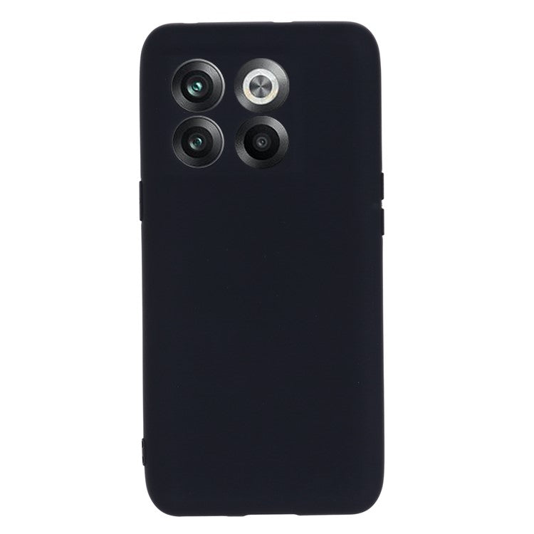 For OnePlus 10T 5G / Ace Pro 5G Liquid Silicone Shockproof Protective Phone Case Soft Fiber Lining Anti-Scratch Cover with Strap - Black