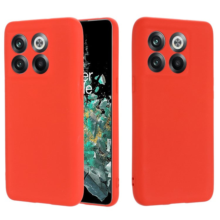 For OnePlus 10T 5G / Ace Pro 5G Liquid Silicone Shockproof Protective Phone Case Soft Fiber Lining Anti-Scratch Cover with Strap - Red