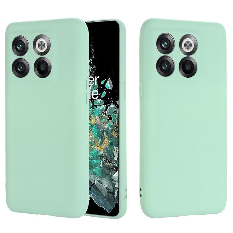 For OnePlus 10T 5G / Ace Pro 5G Liquid Silicone Shockproof Protective Phone Case Soft Fiber Lining Anti-Scratch Cover with Strap - Green