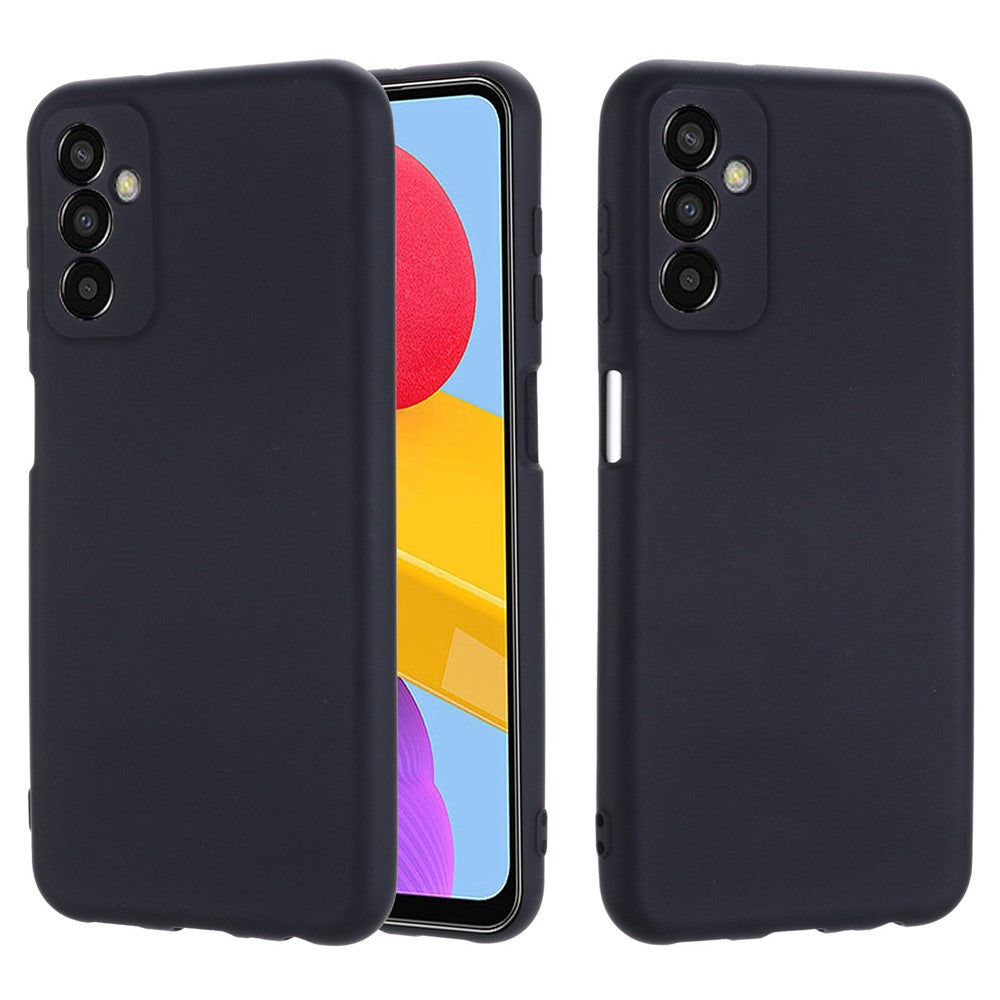 For Samsung Galaxy M13 4G Mobile Phone Case Liquid Silicone Anti-scratch Cell Phone Shell Cover with Strap - Black