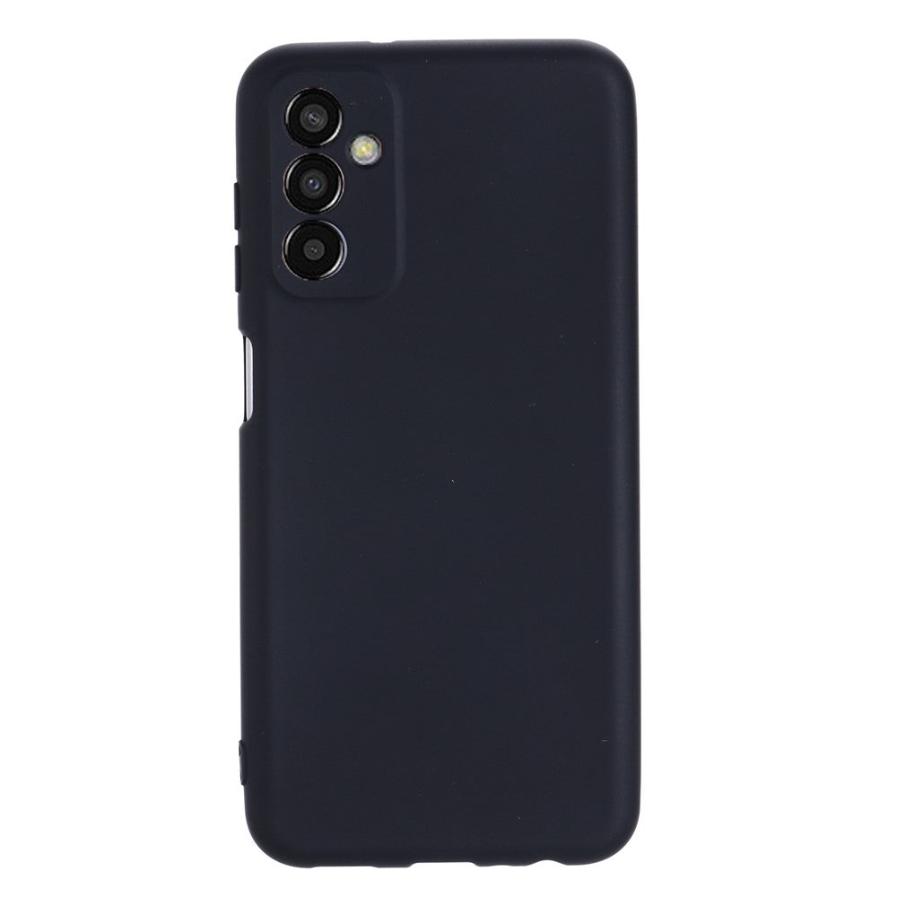 For Samsung Galaxy M13 4G Mobile Phone Case Liquid Silicone Anti-scratch Cell Phone Shell Cover with Strap - Black