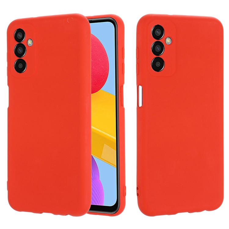 For Samsung Galaxy M13 4G Mobile Phone Case Liquid Silicone Anti-scratch Cell Phone Shell Cover with Strap - Red