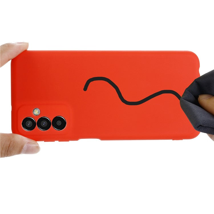 For Samsung Galaxy M13 4G Mobile Phone Case Liquid Silicone Anti-scratch Cell Phone Shell Cover with Strap - Red