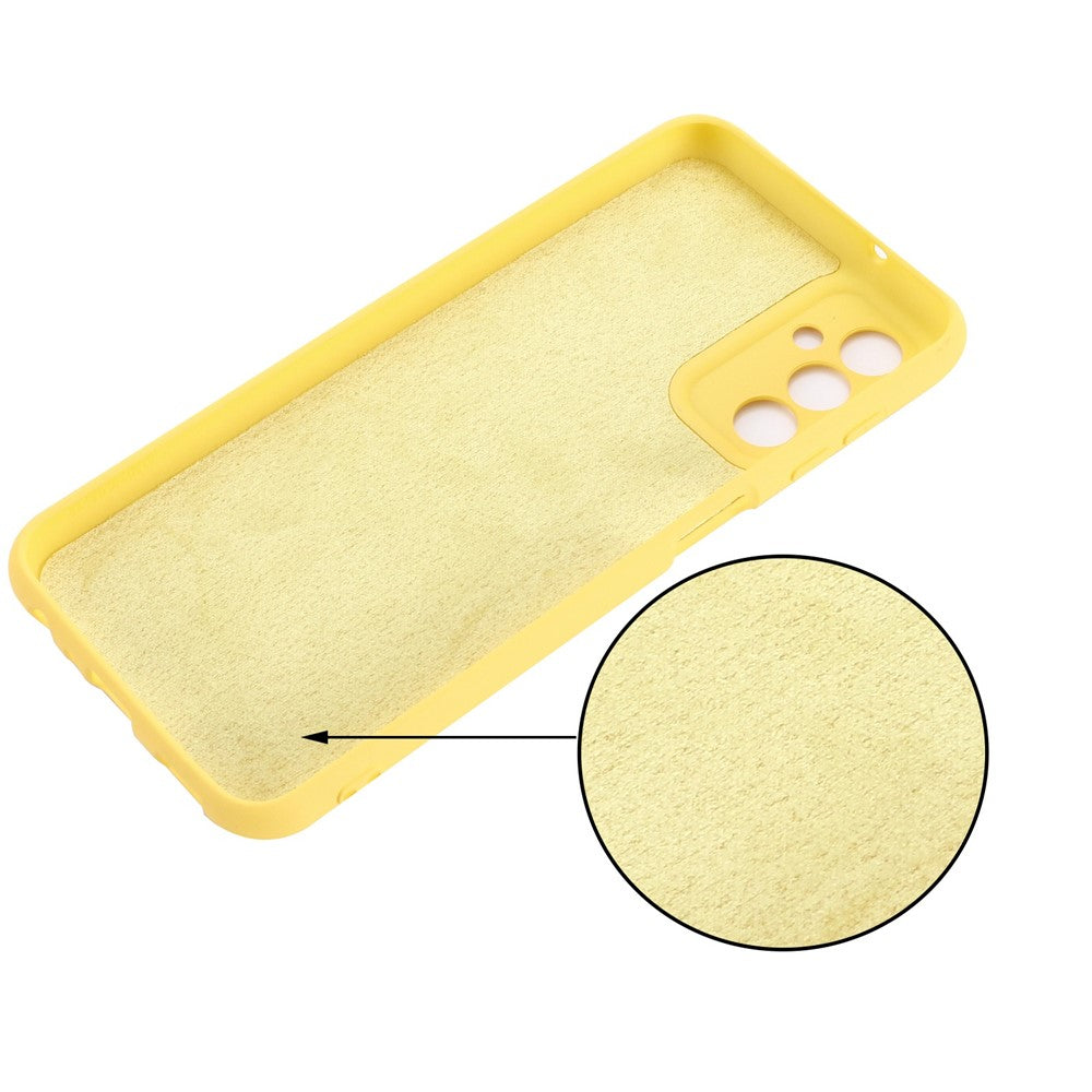 For Samsung Galaxy M13 4G Mobile Phone Case Liquid Silicone Anti-scratch Cell Phone Shell Cover with Strap - Yellow