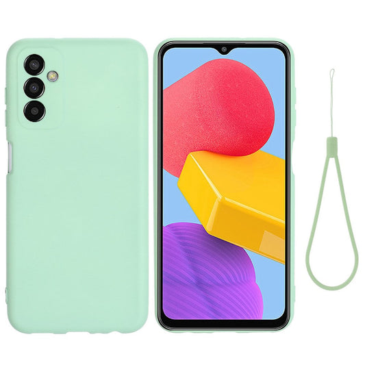 For Samsung Galaxy M13 4G Mobile Phone Case Liquid Silicone Anti-scratch Cell Phone Shell Cover with Strap - Green